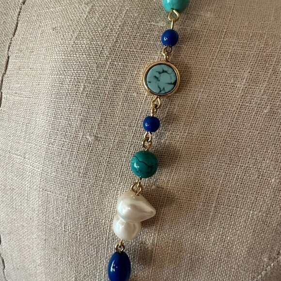 Talbots Semiprecious Long Layering Multi Stone Necklace Gold Tone 33.5" Artsy - Picture 5 of 7